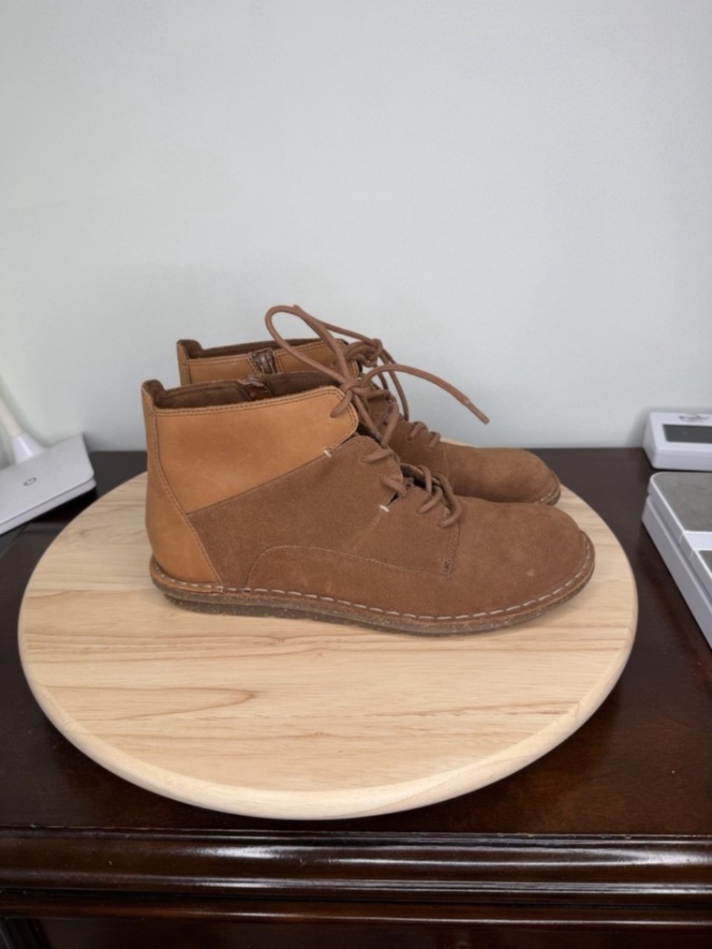 Clarks Tamitha Key Brown Suede Ankle Boots Side Zip Lace Up Women's Size 7.5 NEW